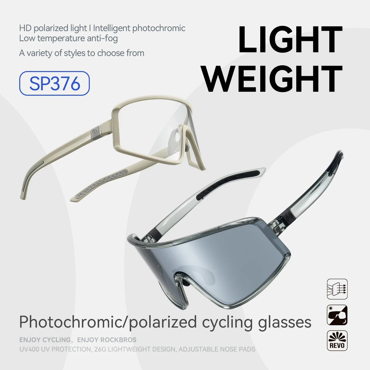 Cycling Sunglasses Polarized UV400 Anti-Fog Photochromic Outdoor Eyewear All-Season Anti-Slip Unisex