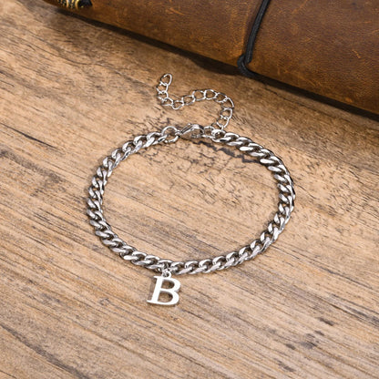 Initials Cuban Link Bracelet Stainless Steel Flexible