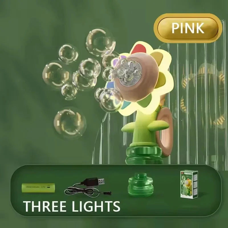 Bubble Machine for Kids Sunflower Design 3-Speed Travel-Friendly Bubble Blower Toy for Parties