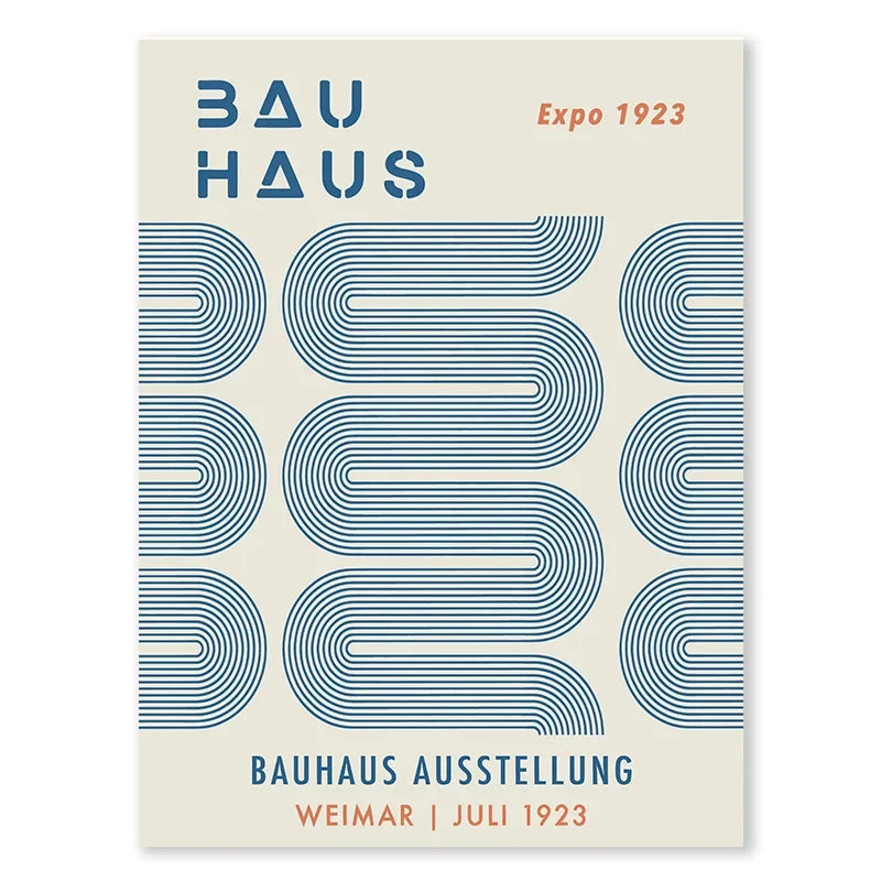 Abstract Blue Bauhaus Canvas Wall Art Contemporary Bedroom