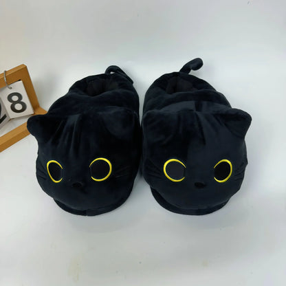 Plush Cozy Unisex Slippers - Siamese Cat Plush Cartoon Design, Canvas, Indoor Use