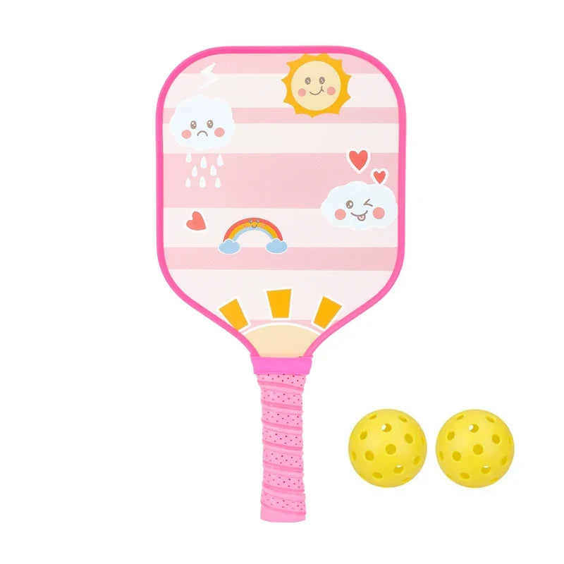 Light Kids Pickleball Paddles Kit with Compact Grip, Honeycomb Core, Fiberglass, Ages 6-12, Comes with 2 Paddles and 2 Balls