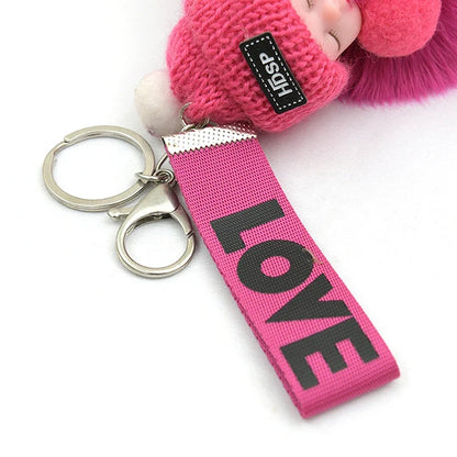 Sleeping Pompom Baby Keychain Plush Bag Charm Cute Gift