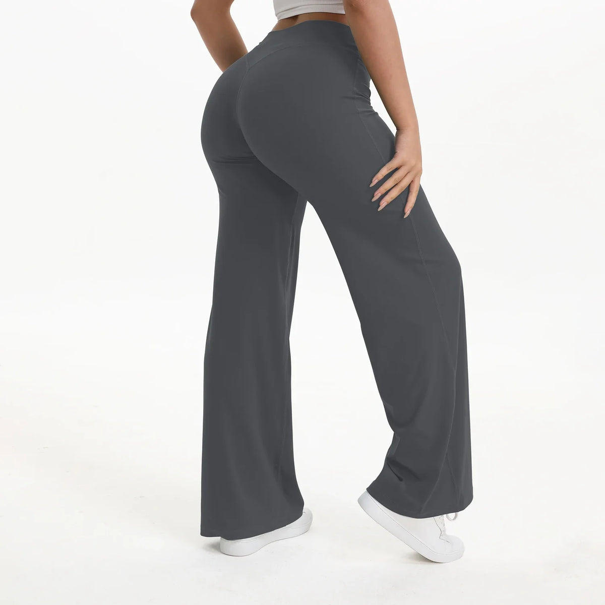 Plush and flattering women's yoga pants - mid-waist straight leg, nylon/elastane blend, for gym and Pilates