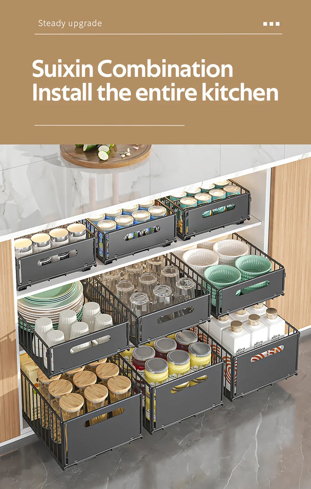 Out Pull Cabinet Organizer Slide Drawer Kitchen Rack