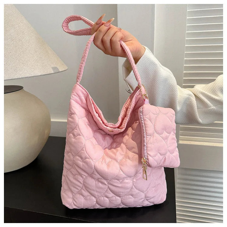 padded square shoulder bag, polyester, casual everyday – Cozy women's quilted tote