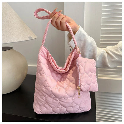 padded square shoulder bag, polyester, casual everyday – Cozy women's quilted tote