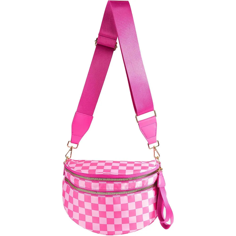 high-capacity sling bag with adjustable strap – Casual women's checkered crossbody shoulder bag