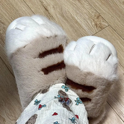 cozy Warm unisex slippers - cat-paw plush design, plush faux fur, indoor winter wear