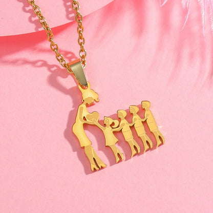 Mother's Day Gift Children Family Stainless Steel Jewelry – Silver Stainless Steel Mother & Kids Pendant Necklace