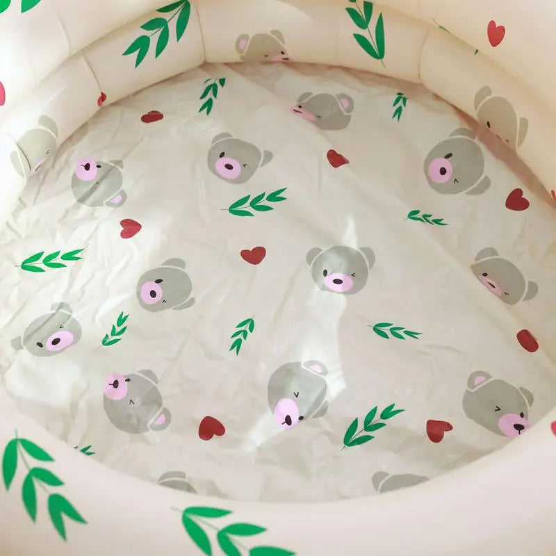 Compact Inflatable Kiddie Pool, Sturdy PVC Compact Plastic Pool with Bright Bear Design for Safe Outdoor Fun