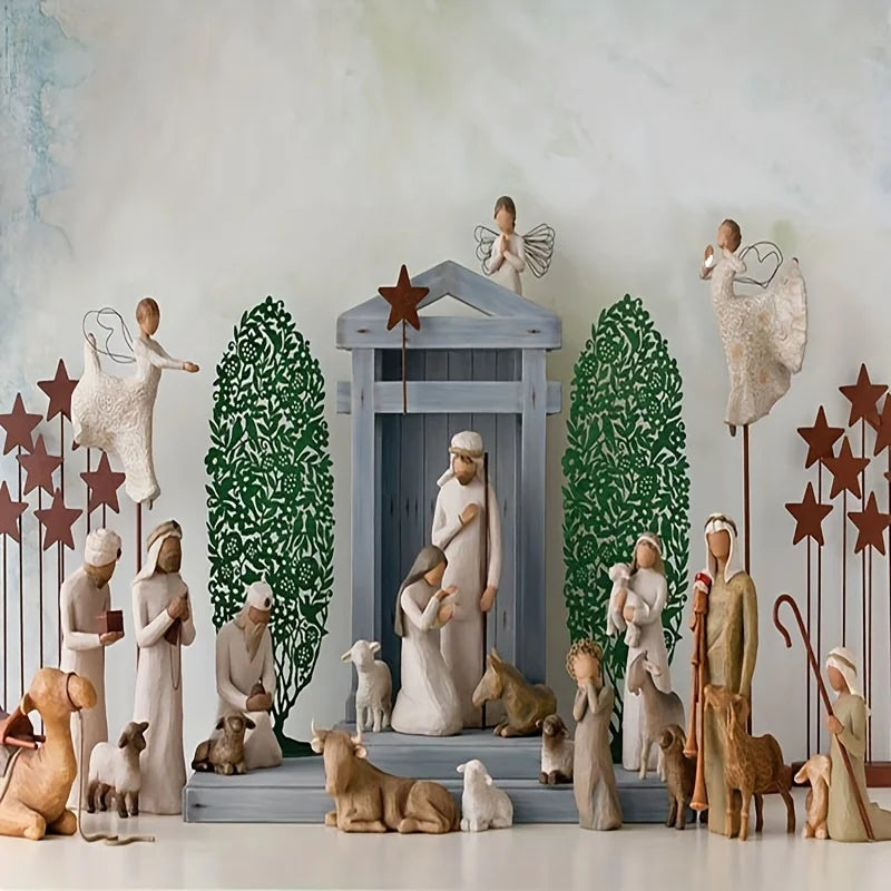 Nativity Figurine Kit - Hand-Painted Resin Nativity Scene, Christmas Decor 2025 Gift Idea