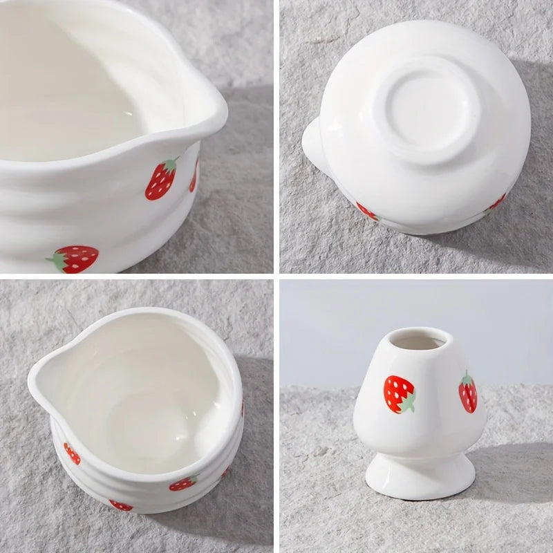 Matcha Bowl Kit Ceramic Strawberry Whisk Chasen Kit