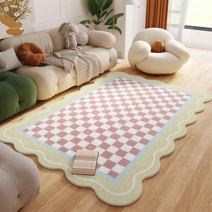 Rug Plush Checkered Scalloped Area Rug, Kids Bedroom Living Room Accent Fall 2025 Cozy Fluffy Machine Washable
