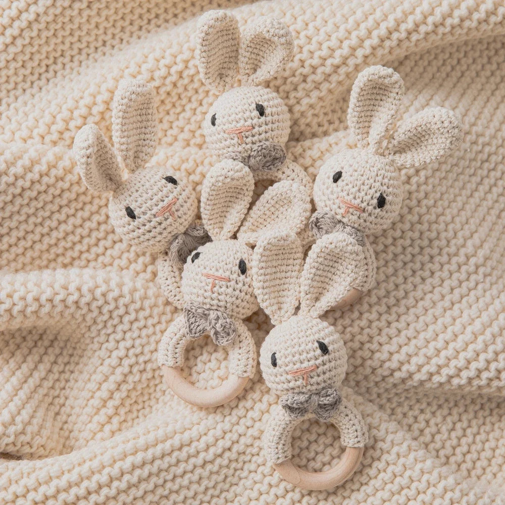 Crochet Baby Rattle Bunny Teether Newborn Sensory Toys