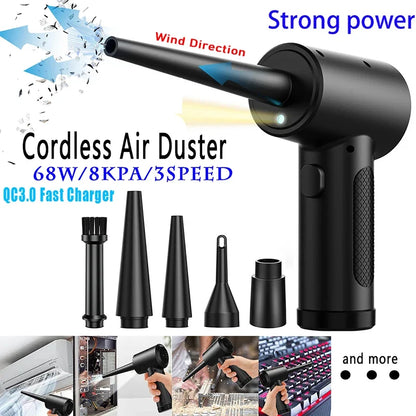 USB Battery-Powered Mini Motor-Driven Compressed Air Duster with Accessories - 51000 RPM Cordless Cleaner for PC, Keyboard, Car, & Electronics