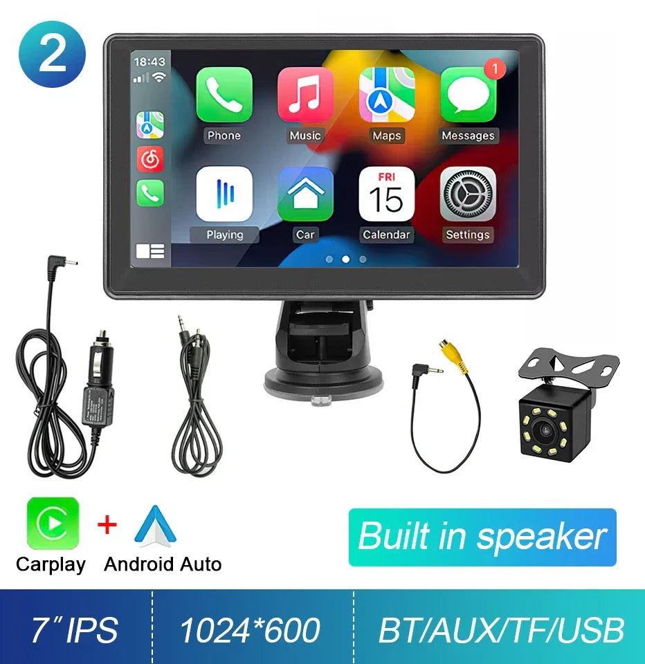 Stereo Car 7-Inch IPS Touchscreen With CarPlay Android Auto, GPS Navigation, WiFi, Rear View Camera