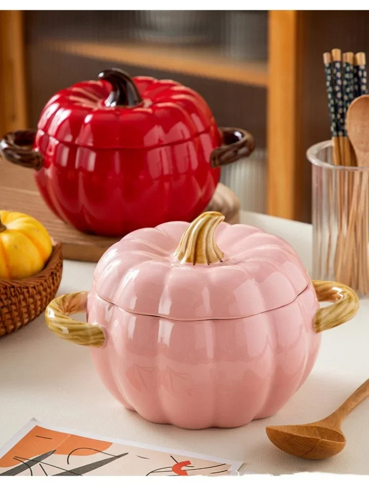 Ceramic2025 Edition Soup Pot Pumpkin Lid Porcelain Large Fall