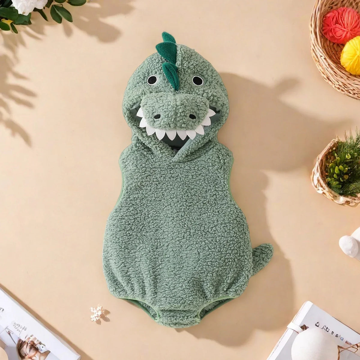 Dinosaur Baby Halloween Romper Plush Hooded Sleeveless