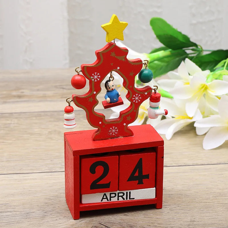Wooden Christmas Countdown Calendar Ornament Tabletop Decor