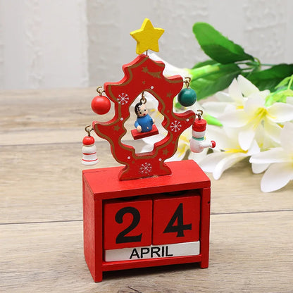 Wooden Christmas Countdown Calendar Ornament Tabletop Decor