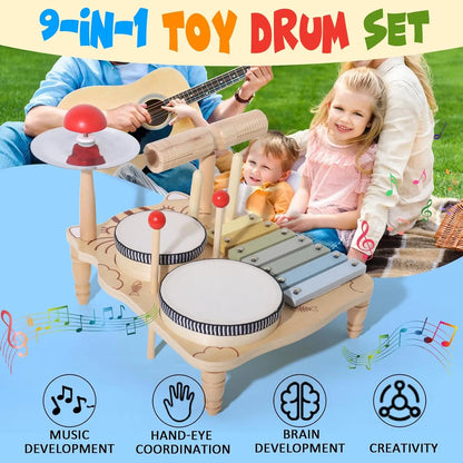 Wooden Xylophone Drum Kit For Toddlers Montessori Musical Toy