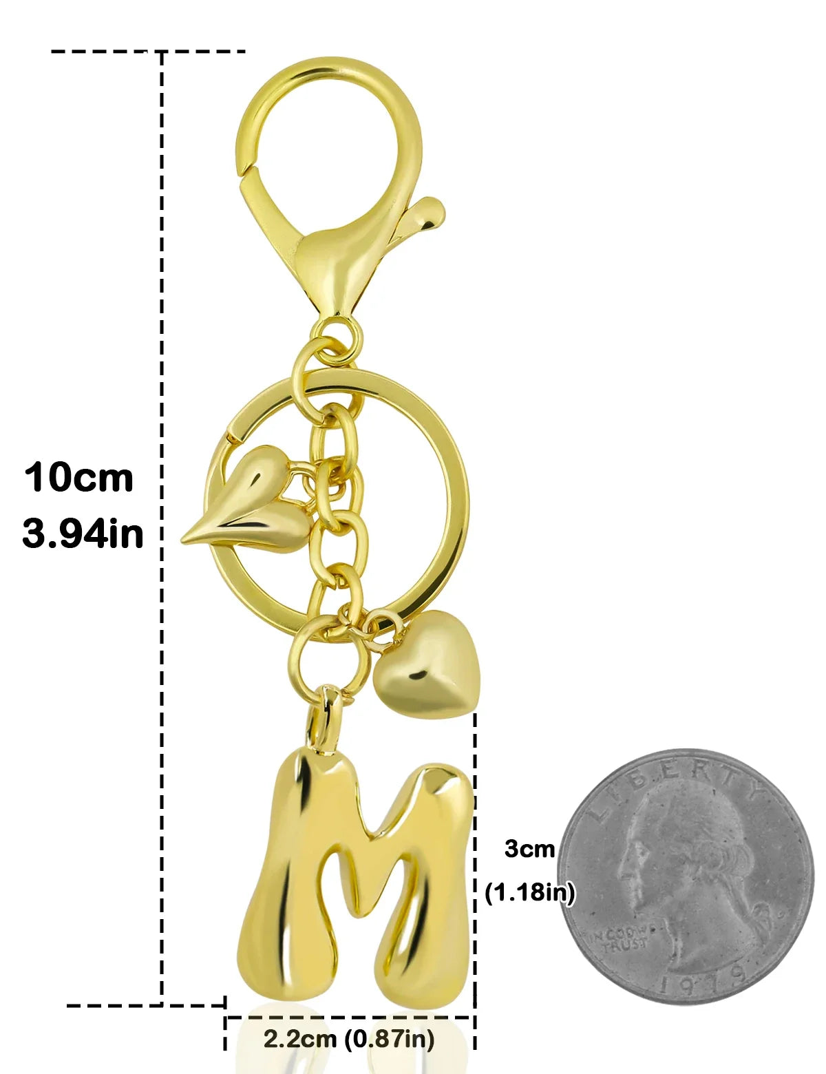 Keychain Personalized Gold Bubble Letter Bag Charm Gift