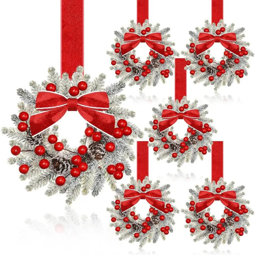 Christmas Wreaths Kit Of 6 Mini Cabinet Wreaths With Red Bows Farmhouse Holiday 2025 Artificial Sturdy Decor