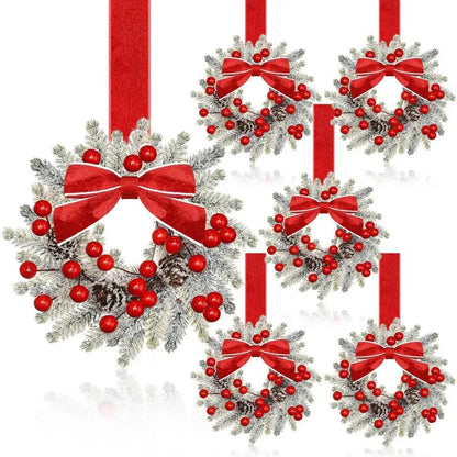 Christmas Wreaths Kit Of 6 Mini Cabinet Wreaths With Red Bows Farmhouse Holiday 2025 Artificial Sturdy Decor