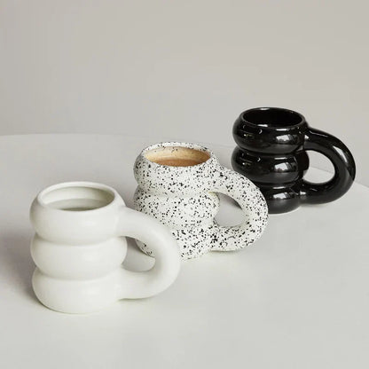 Ceramic Mug Comfort-Grip Handgrip Sculptural Scandinavian Coffee Cup Fall 2025, Oversized Handle Cozy Gift