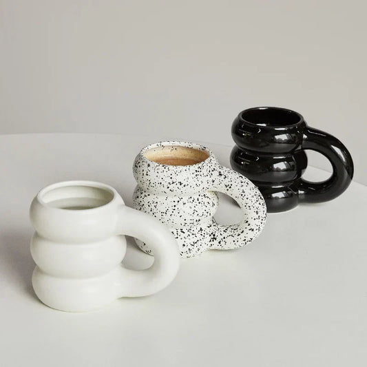 Ceramic Mug Comfort-Grip Handgrip Sculptural Scandinavian Coffee Cup Fall 2025, Oversized Handle Cozy Gift
