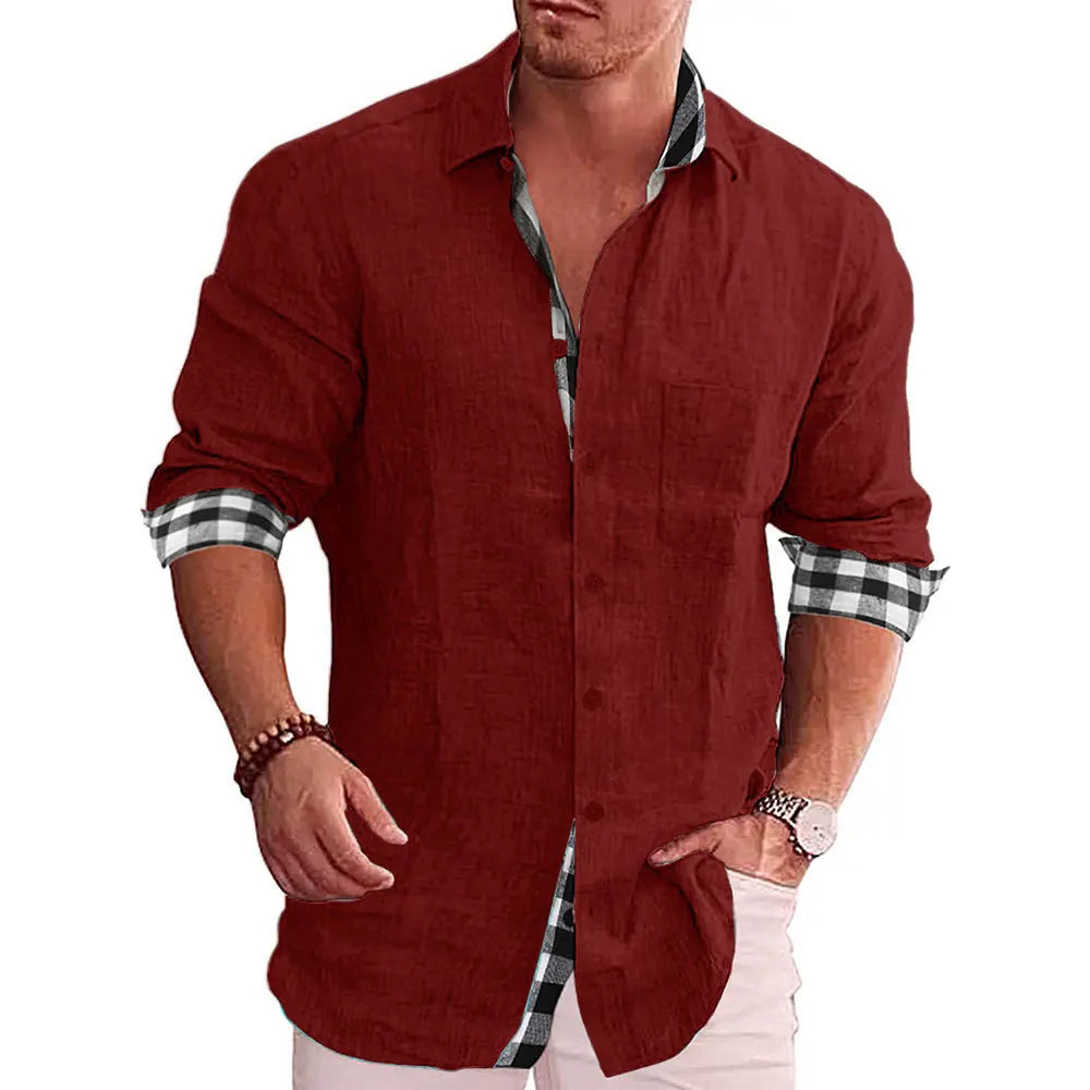 Linen Cotton Plaid Blouse Shirt - Long Sleeve Office Workwear Tops