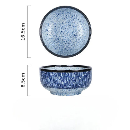 Wave Qinghai Noodle Bowl Hand Painted Vintage Ceramic Bowl