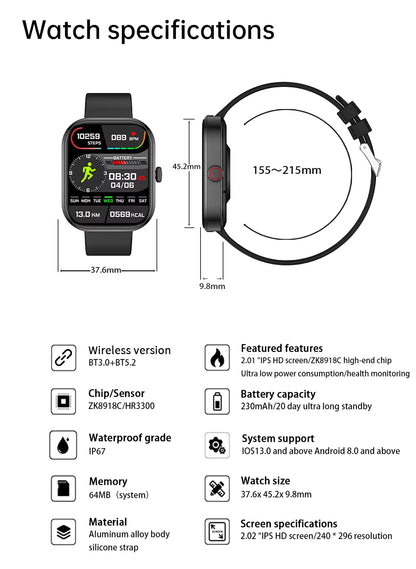 Health 2025 Smartwatch BP+ECG+HRV+BG Monitor with SpO2, Heart Rate, Sleep & Fitness Tracking