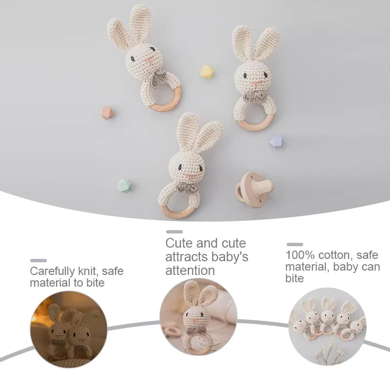 Crochet Baby Rattle Bunny Teether Newborn Sensory Toys