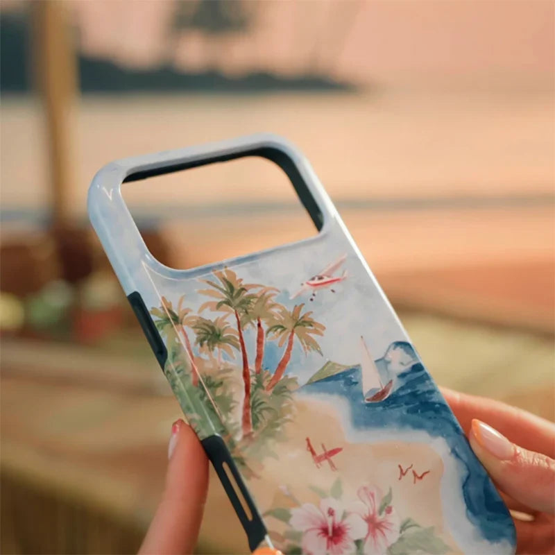 Ocean Tropical Double-Layer iPhone Case - PC TPU Cartoon Design Washable Cover for iPhone 11 to 17