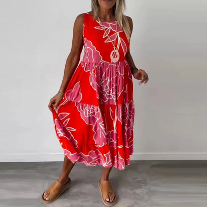 Floral Maxi Dress for Women, Sleeveless Long Dress in Breathable Fabric with Boatneck Neckline and Flattering Fit-4