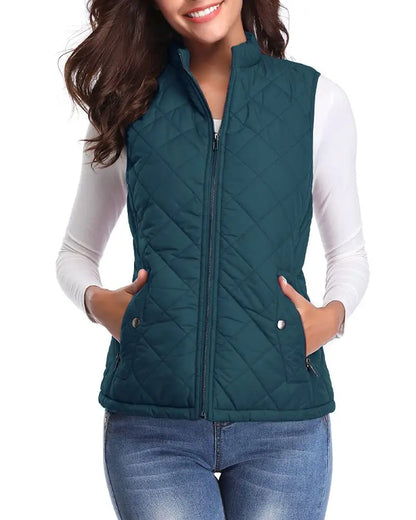 Light Women Quilted Vest - Stand Collar Cotton Winter