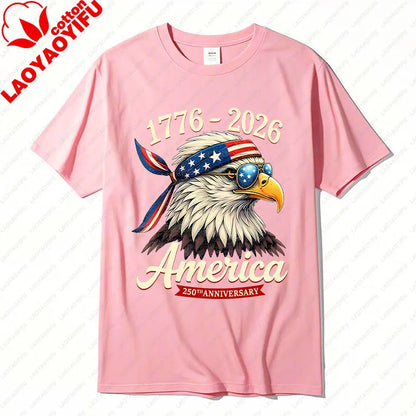 Plush Unisex Bald Eagle Graphic Tee - Short-Sleeve, Sturdy Cotton, For 250th Anniversary Independence Day Celebration