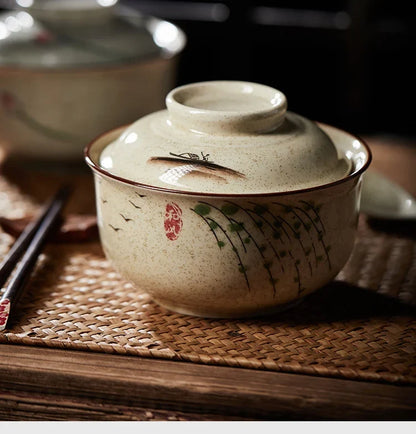 Bowl Ramen Large Ceramic With Lid Retro Fall 2025 Tableware
