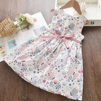 flowy a-line, floral butterfly print, casual wear for everyday adventures – Light girls’ dress