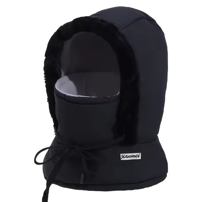 Cozy Insulating Women's Balaclava Hood - Quilted Padded Faux-Fur Trim, Windproof For Winter Sports