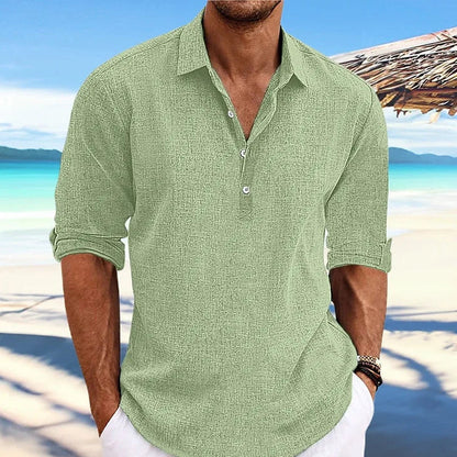 Linen Cotton Long Sleeve Casual Beach Shirt - Turn-Down Collar Social Blouse for Streetwear