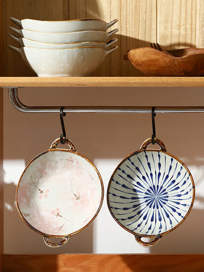 7.5 Ceramic Inch Noodle Bowl With Handles Floral Porcelain