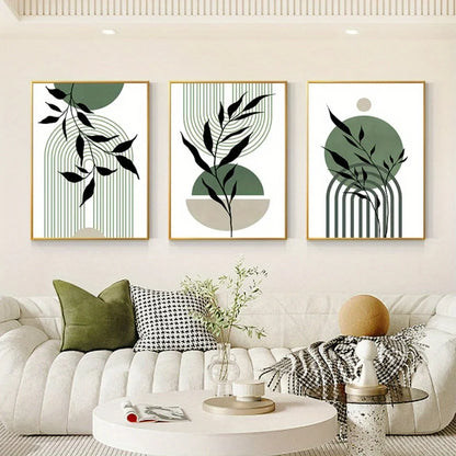 Sage Green Boho Wall Art Kit 3Pc Mid Century Prints