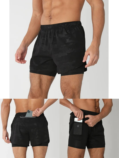 Fast-dry men's 2-in-1 running shorts - lightweight lined, polyester, for gym and summer training