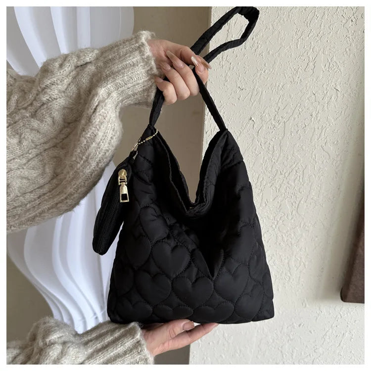 padded square shoulder bag, polyester, casual everyday – Cozy women's quilted tote