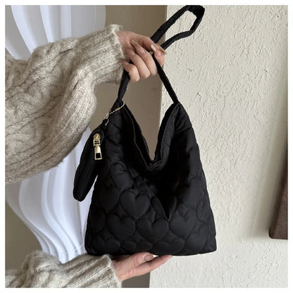 padded square shoulder bag, polyester, casual everyday – Cozy women's quilted tote