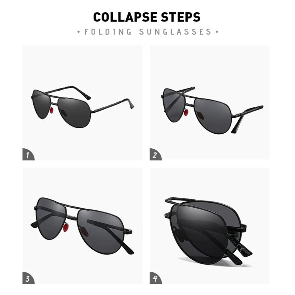 Sunglasses Aviator Foldable Metal Pilot Style Polarized UV400 Sun Glasses, Summer 2026 Trend, All-Day Comfort