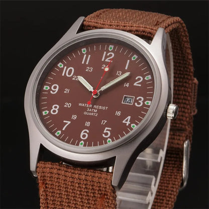 Field Quartz Watch Nylon Strap Military Style Date Luminous